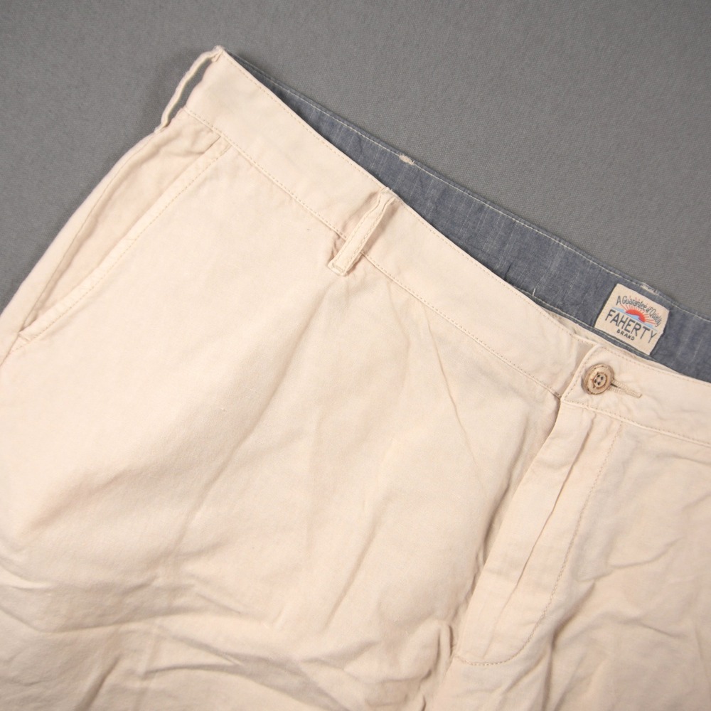 Faherty Linen Cotton Flat Front Men Shorts 40 Vacation Coastal Prep Nautical